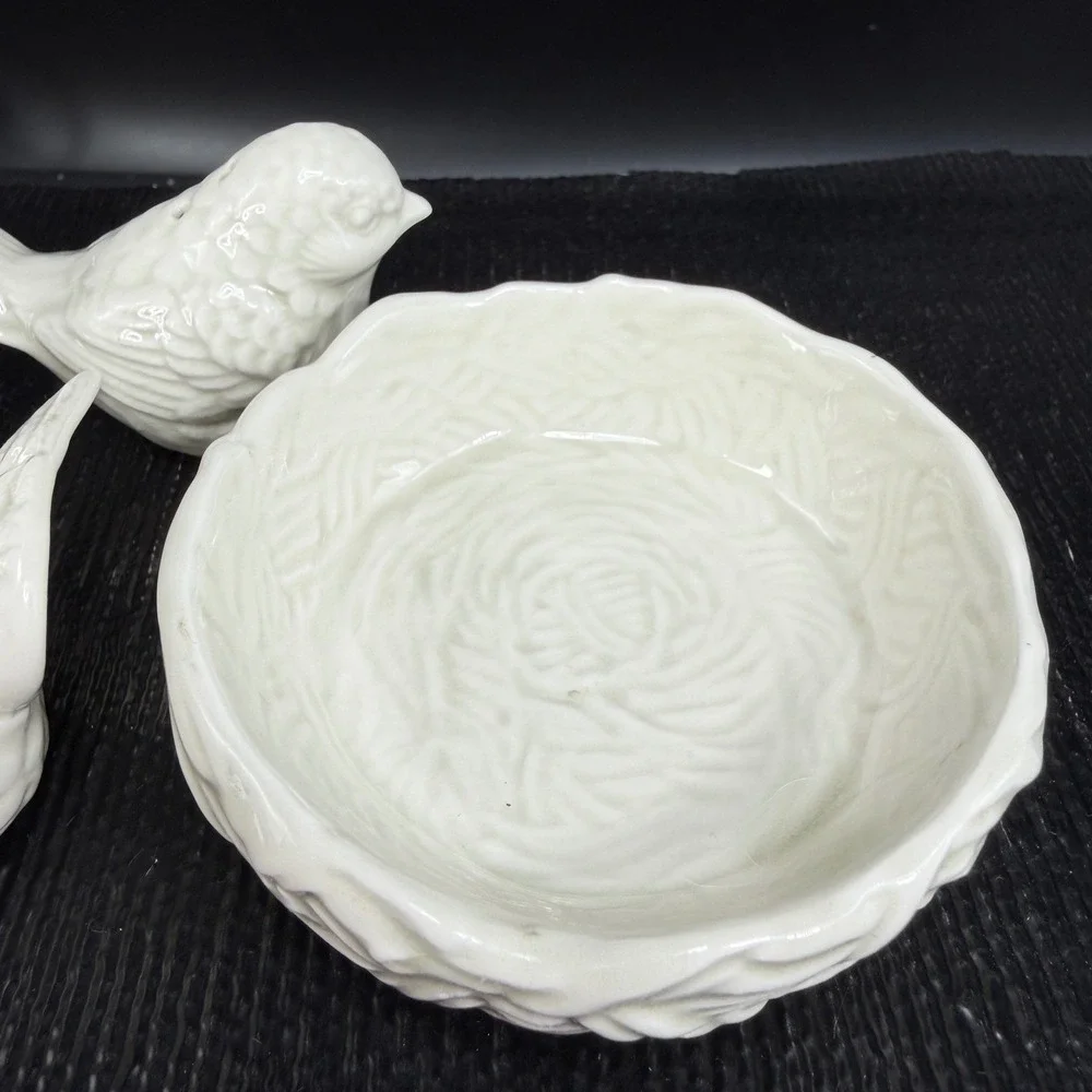 Vintage Fitz and Floyd White Bird Nest Salt Pepper Shakers 1978 Japan 3pc Set